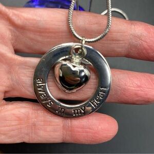 Heart Silver Tone Necklace "Alway In My Heart" 19"
